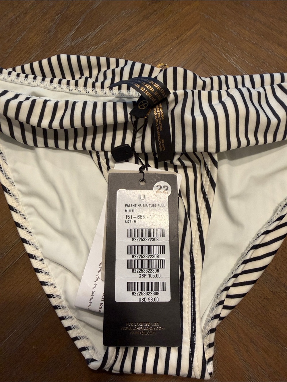 Striped Fold-Over Bikini Bottom - White/Black - Picture 2 of 5